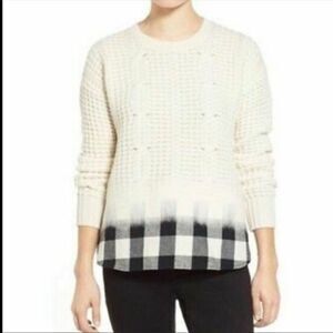 Madewell Wool Buffalo Plaid & Cable knit Sweater Excellent Condition Medium